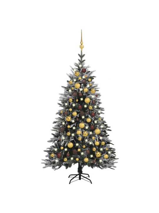 Umělý vánoční stromek LED a sada koulí zasněžený 120cm PVC a PE