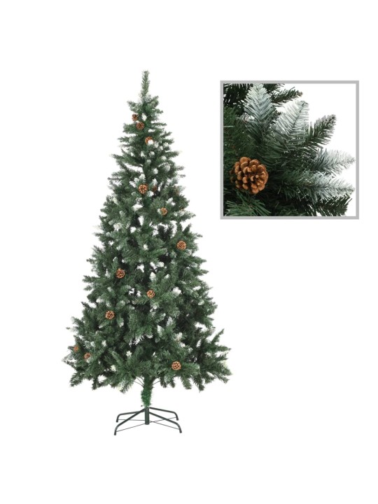 Umělý vánoční stromek LED osvětlení sada koulí a šišky 210 cm
