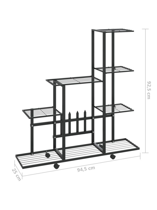 Stojan na květiny na kolečkách 94,5 x 25 x 92,5 cm černý kov