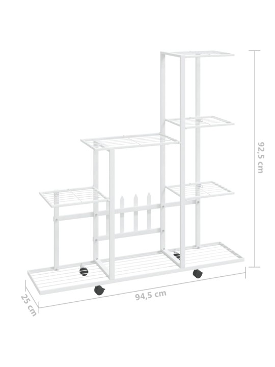 Stojan na květiny na kolečkách 94,5 x 25 x 92,5 cm bílý kov