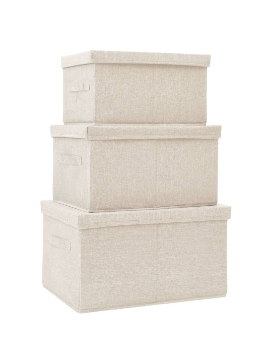 Stohovatelné úložné boxy 3dílná sada textil krémové