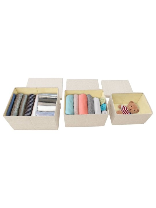 Stohovatelné úložné boxy 3dílná sada textil krémové