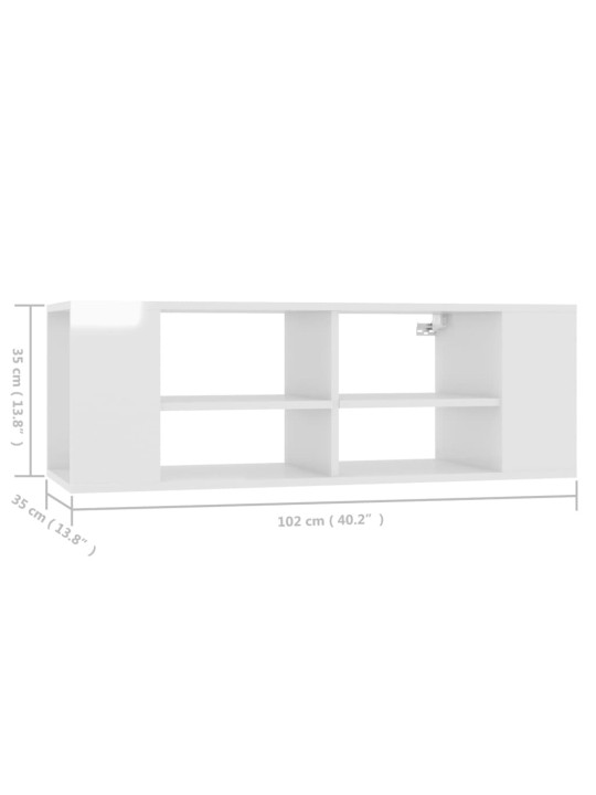 Nástěnná TV skříňka bílá vysoký lesk 102x35x35 cm dřevotříska