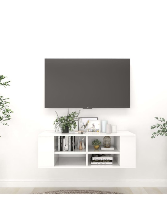 Nástěnná TV skříňka bílá vysoký lesk 102x35x35 cm dřevotříska