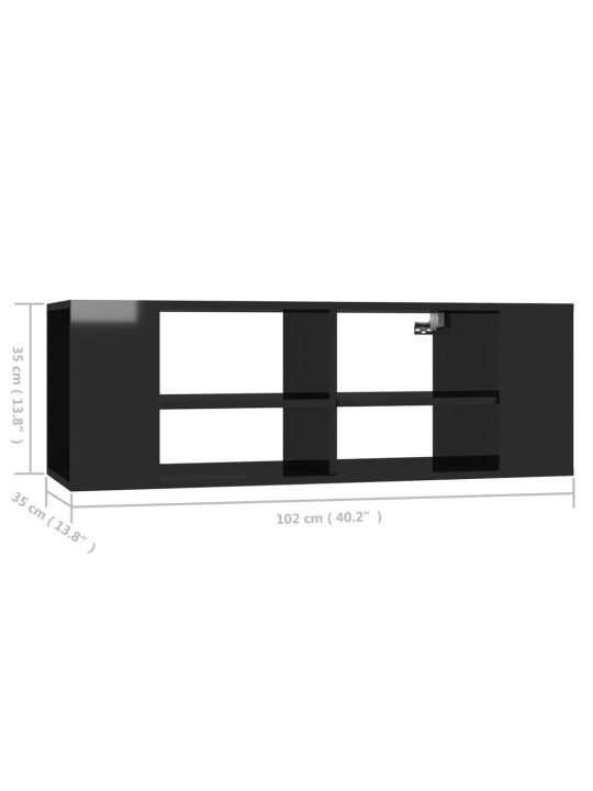 Nástěnná TV skříňka černá vysoký lesk 102x35x35 cm dřevotříska