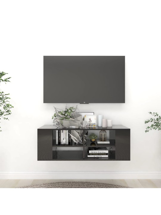 Nástěnná TV skříňka černá vysoký lesk 102x35x35 cm dřevotříska