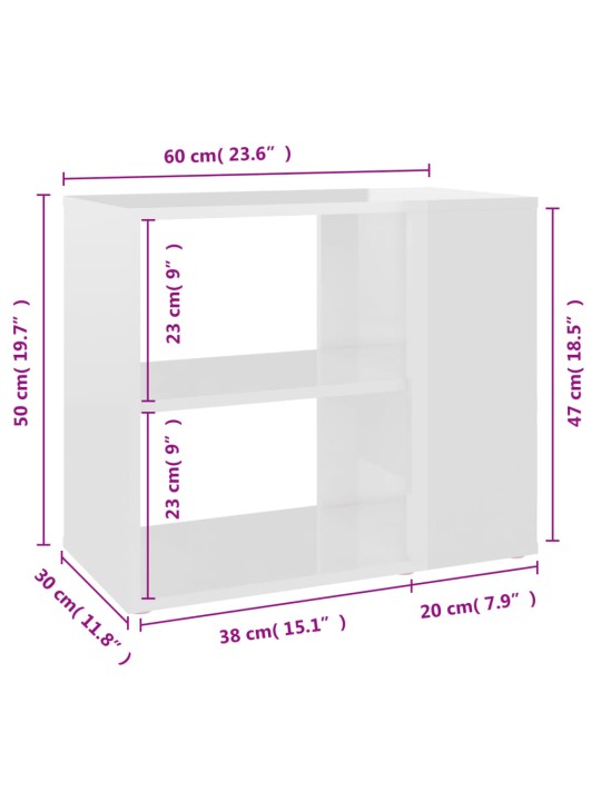 Odkládací skříňka bílá vysoký lesk 60x30x50 cm kompozitní dřevo
