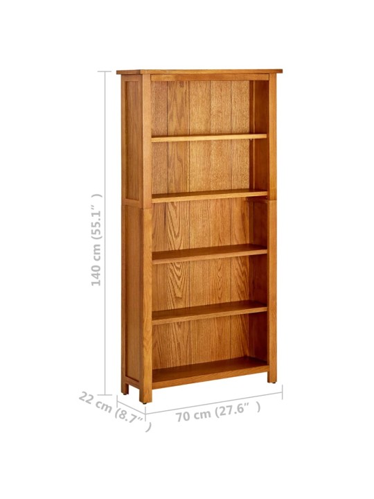 Knihovna s 5 policemi 70 x 22 x 140 cm masivní dubové dřevo