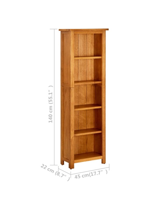 Knihovna s 5 policemi 45 x 22 x 140 cm masivní dubové dřevo