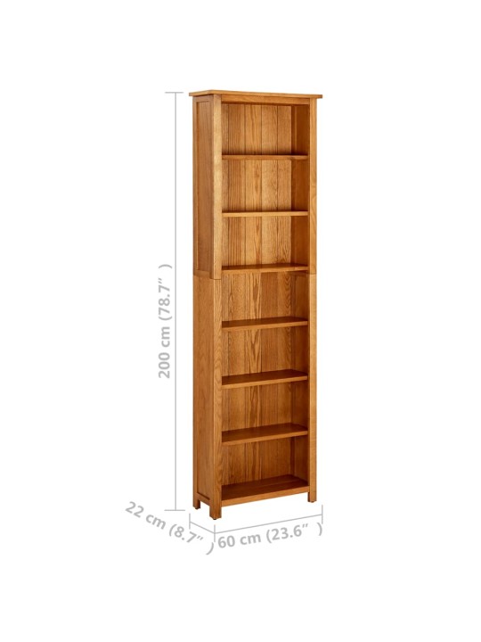 Knihovna se 7 policemi 60x22x200 cm masivní dubové dřevo