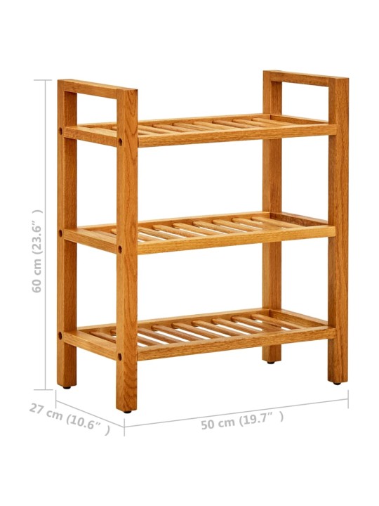 Botník se 3 policemi 50 x 27 x 60 cm masivní dubové dřevo