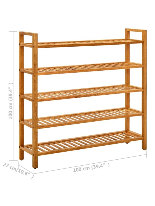 Botník s 5 policemi 100 x 27 x 100 cm masivní dubové dřevo