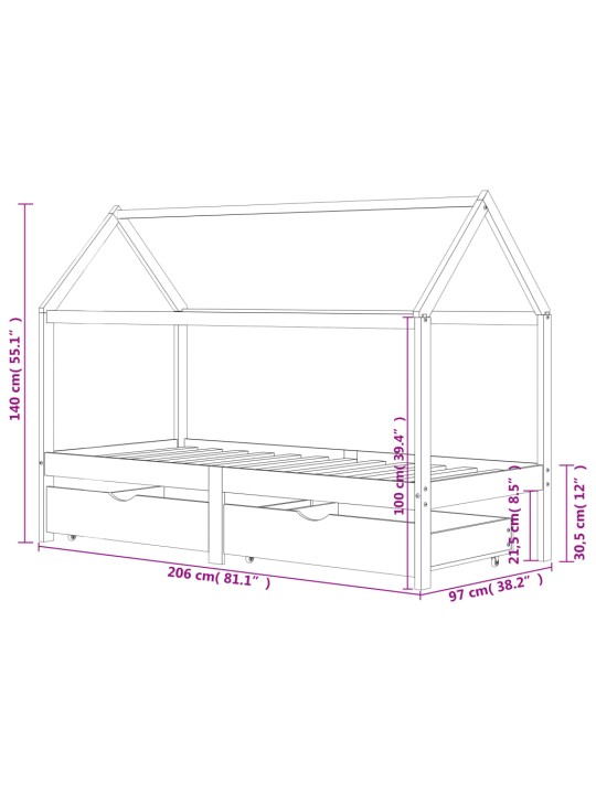 Rám dětské postele se zásuvkami masivní borovice 90 x 200 cm