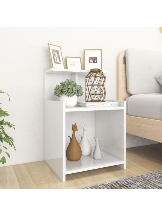 Noční stolek bílý s vysokým leskem 40x35x60 cm kompozitní dřevo