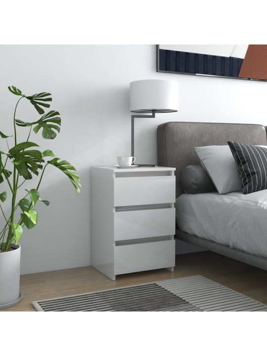 Noční stolek bílý vysoký lesk 40x35x62,5 cm kompozitní dřevo