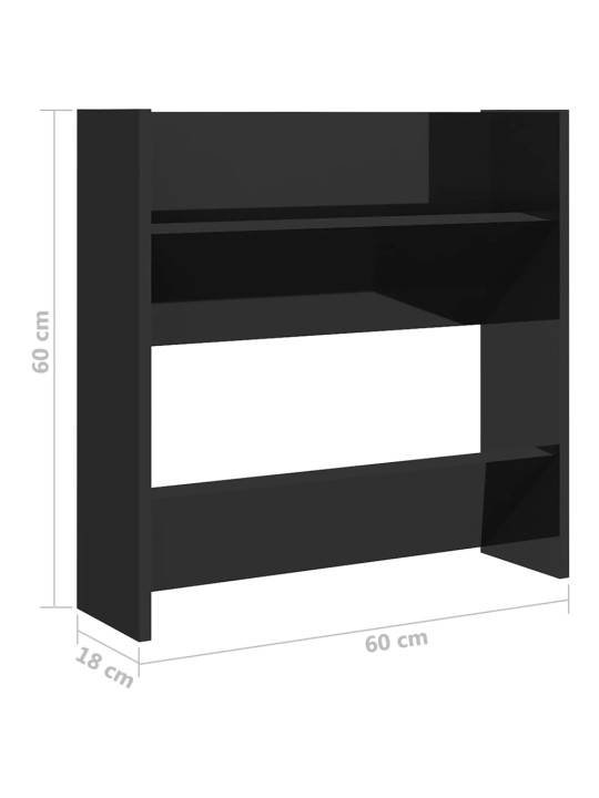 Nástěnný botník černý vysoký lesk 60x18x60 cm kompozitní dřevo