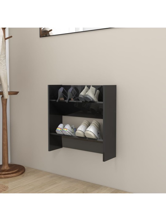 Nástěnný botník černý vysoký lesk 60x18x60 cm kompozitní dřevo