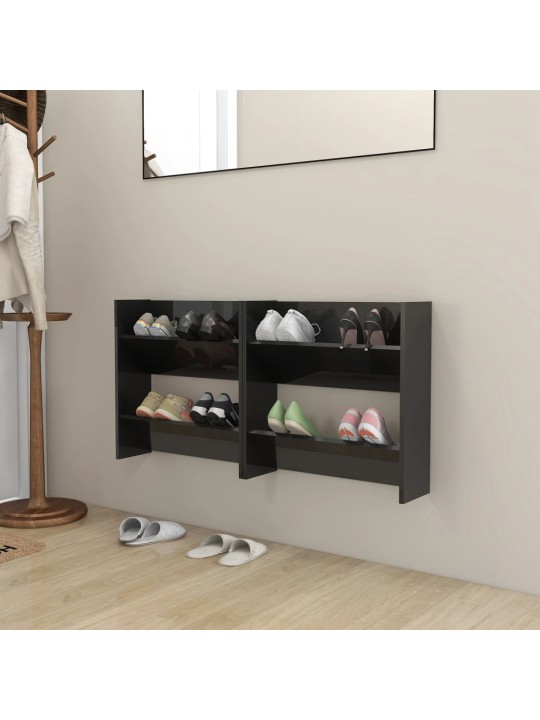 Nástěnné botníky 2 ks černé lesklé 60x18x60 cm kompozitní dřevo