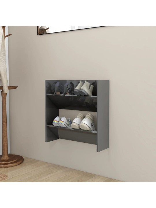 Nástěnný botník šedý vysoký lesk 60x18x60 cm kompozitní dřevo