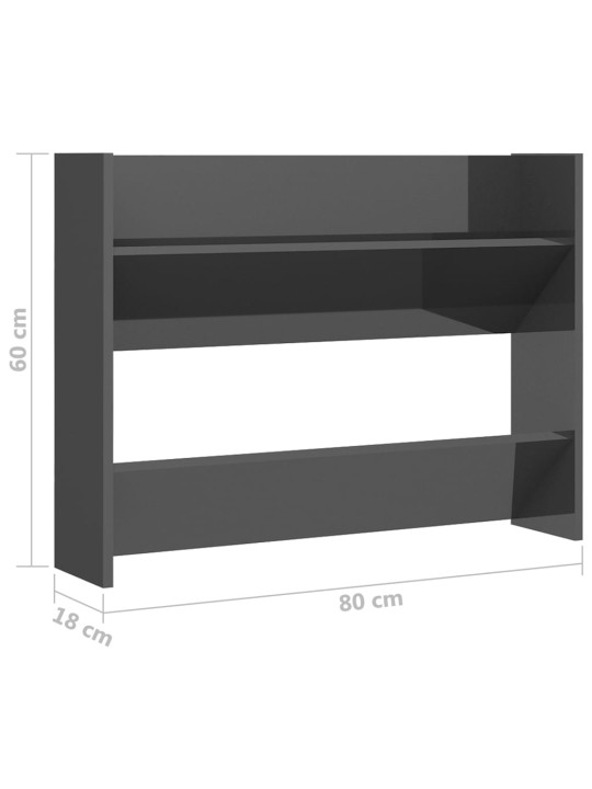 Nástěnný botník šedý vysoký lesk 80x18x60 cm kompozitní dřevo