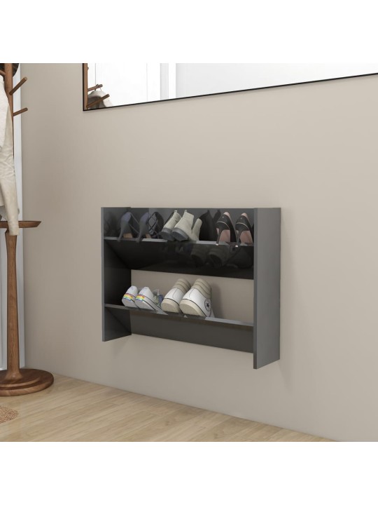 Nástěnný botník šedý vysoký lesk 80x18x60 cm kompozitní dřevo