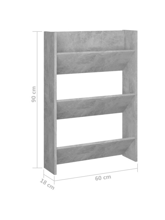 Nástěnný botník betonově šedý 60 x 18 x 90 cm dřevotříska