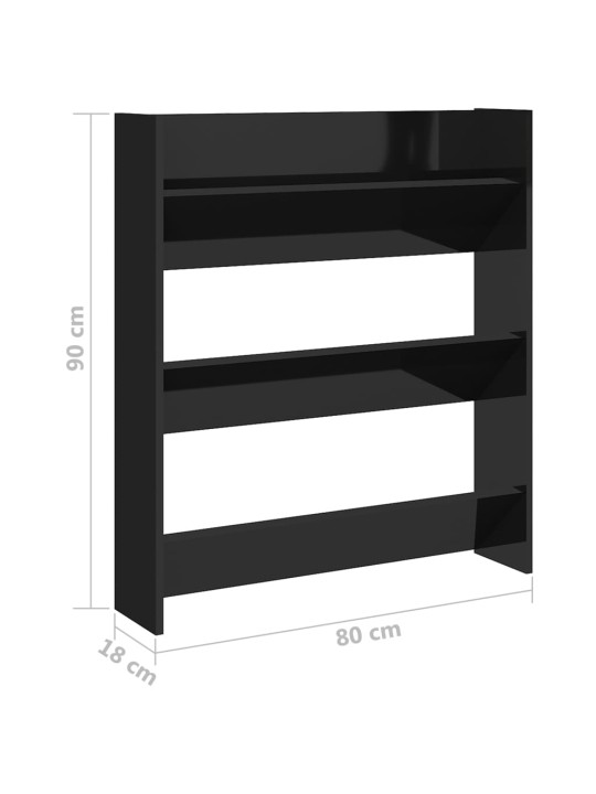 Nástěnný botník černý vysoký lesk 80x18x90 cm kompozitní dřevo