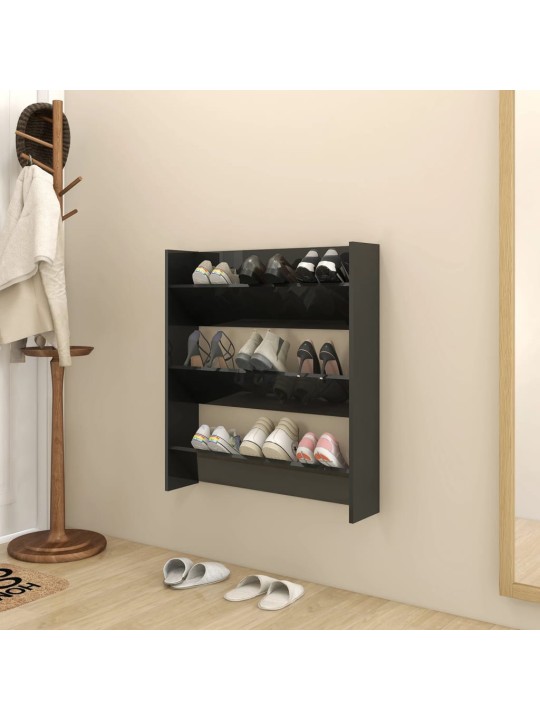 Nástěnný botník černý vysoký lesk 80x18x90 cm kompozitní dřevo