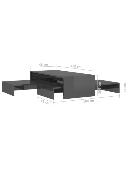Sada konferenčních stolků šedá s vysokým leskem 100x100x26,5 cm