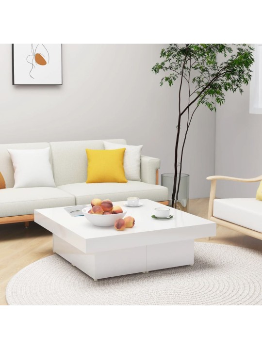 Konferenční stolek bílý lesklý 90 x 90 x 28 cm kompozitní dřevo