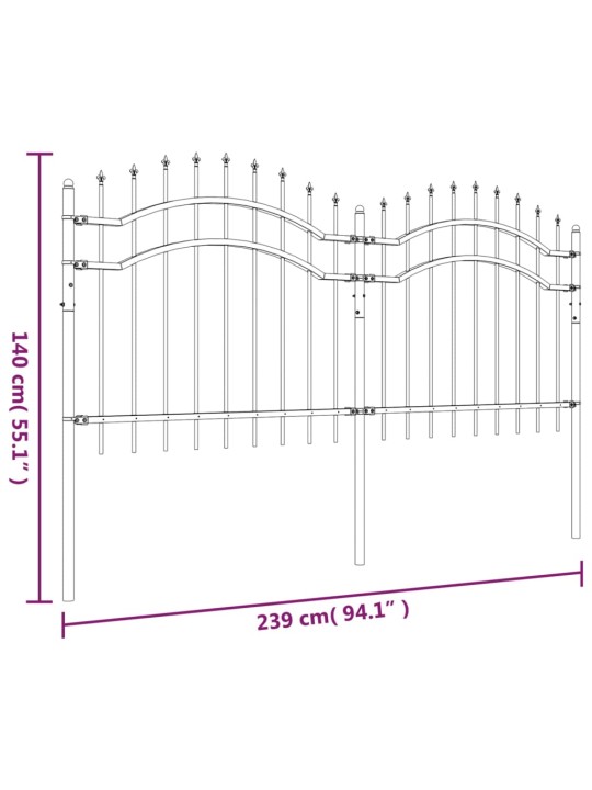 Zahradní plot s hroty černý 140 cm práškově lakovaná ocel