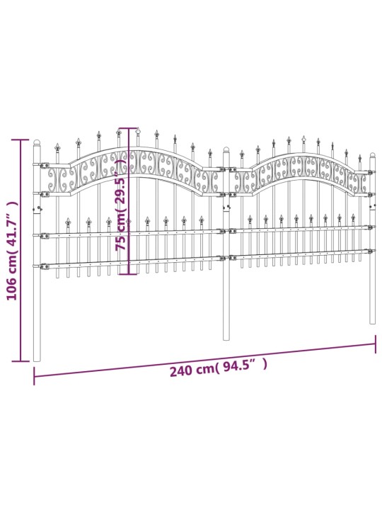 Zahradní plot s hroty černý 115 cm práškově lakovaná ocel