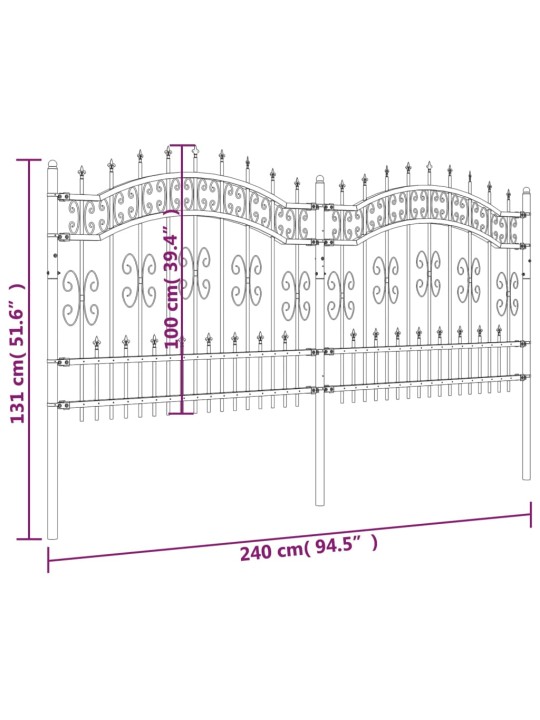 Zahradní plot s hroty černý 140 cm práškově lakovaná ocel