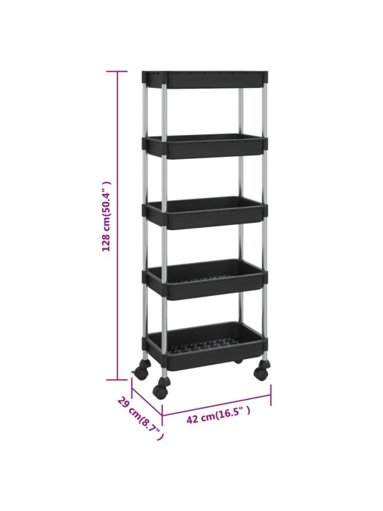 Kuchyňský vozík s 5 patry černý 42x29x128 cm železo a ABS