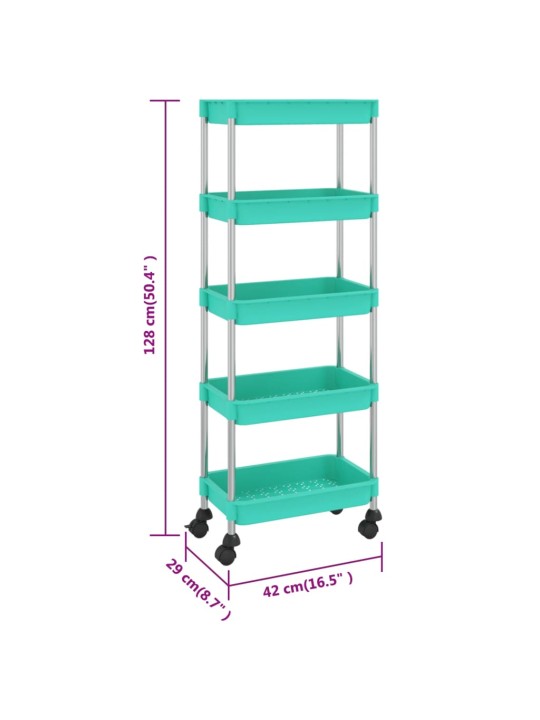 Kuchyňský vozík s 5 patry tyrkysový 42x29x128 cm železo a ABS
