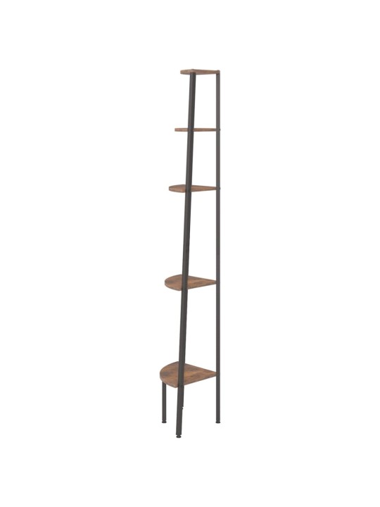 5patrová rohová police tmavě hnědá a černá 45,5 x 31,5 x 180 cm