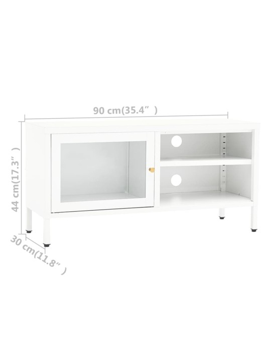 TV stolek bílý 90 x 30 x 44 cm ocel a sklo