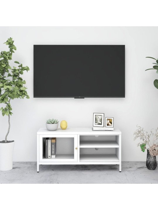 TV stolek bílý 90 x 30 x 44 cm ocel a sklo