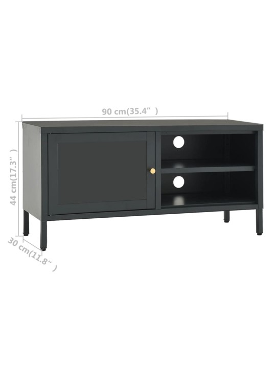 TV stolek antracitový 90 x 30 x 44 cm ocel a sklo