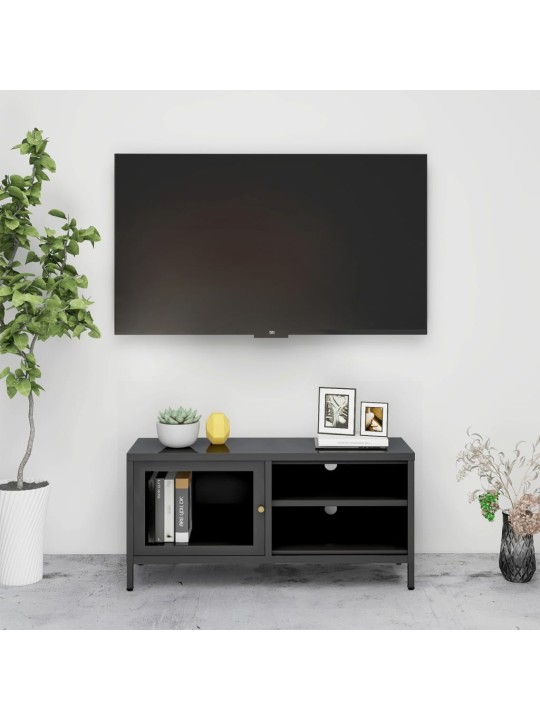 TV stolek antracitový 90 x 30 x 44 cm ocel a sklo