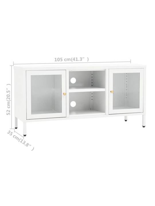 TV stolek bílý 105 x 35 x 52 cm ocel a sklo