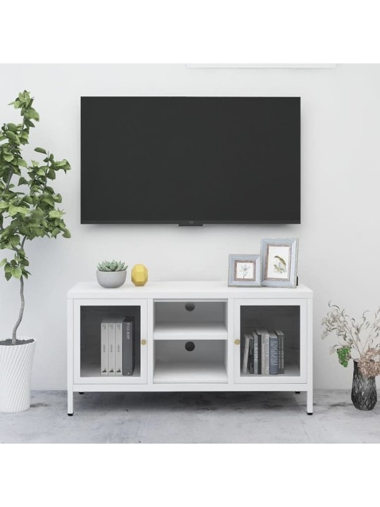 TV stolek bílý 105 x 35 x 52 cm ocel a sklo