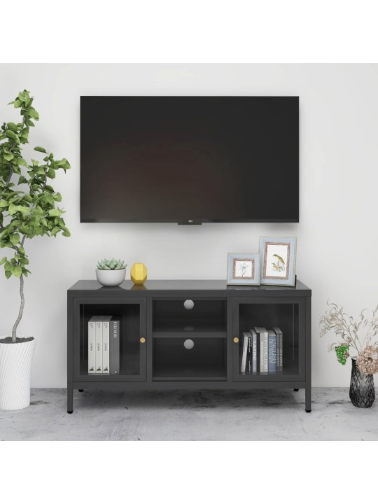 TV stolek antracitový 105 x 35 x 52 cm ocel a sklo