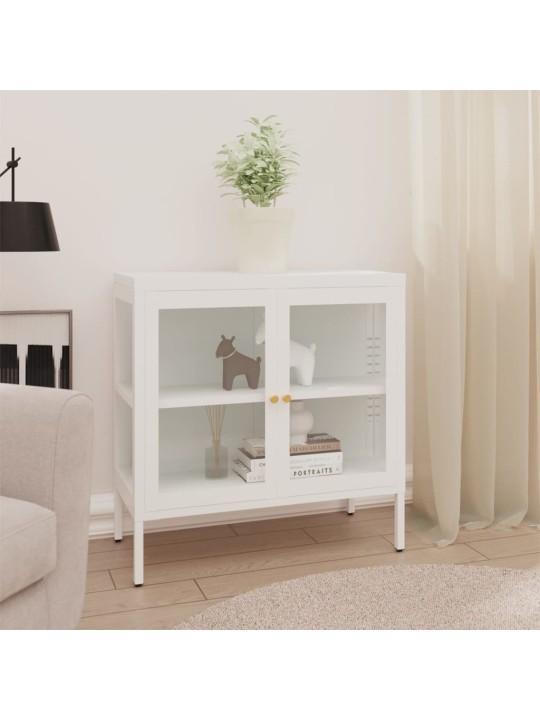 Příborník bílý 70 x 35 x 70 cm ocel a sklo