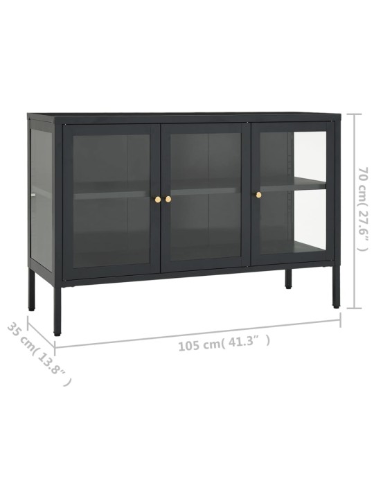 Příborník antracitový 105 x 35 x 70 cm ocel a sklo