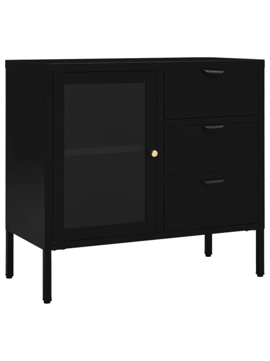 Příborník černý 75 x 35 x 70 cm ocel a tvrzené sklo