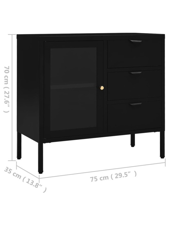 Příborník černý 75 x 35 x 70 cm ocel a tvrzené sklo