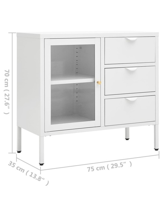 Příborník bílý 75 x 35 x 70 cm ocel a tvrzené sklo