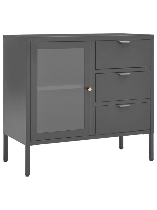 Příborník antracitový 75 x 35 x 70 cm ocel a tvrzené sklo