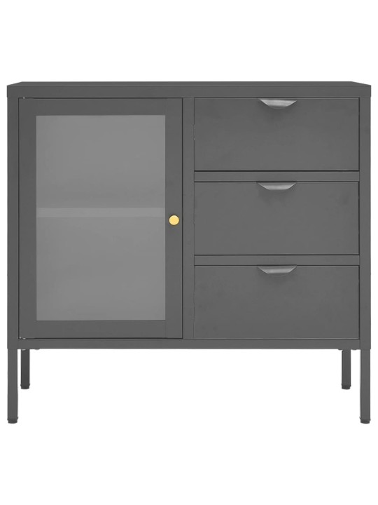 Příborník antracitový 75 x 35 x 70 cm ocel a tvrzené sklo
